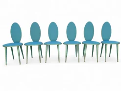 Pamono Vintage Aqua Green Dining Set with Gilt Details by Umberto Mascagni, 1950s, Set of 7 Sale