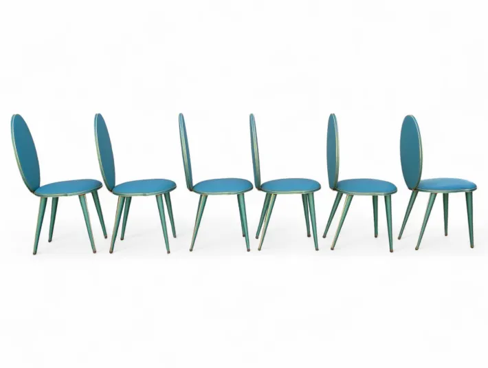 Pamono Vintage Aqua Green Dining Set with Gilt Details by Umberto Mascagni, 1950s, Set of 7 Sale
