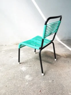 Pamono Vintage Aquamarine Green PVC Laces and Black Tubular Metal Childrens Chair, 1970s
