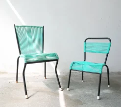 Pamono Vintage Aquamarine Green PVC Laces and Black Tubular Metal Childrens Chair, 1970s