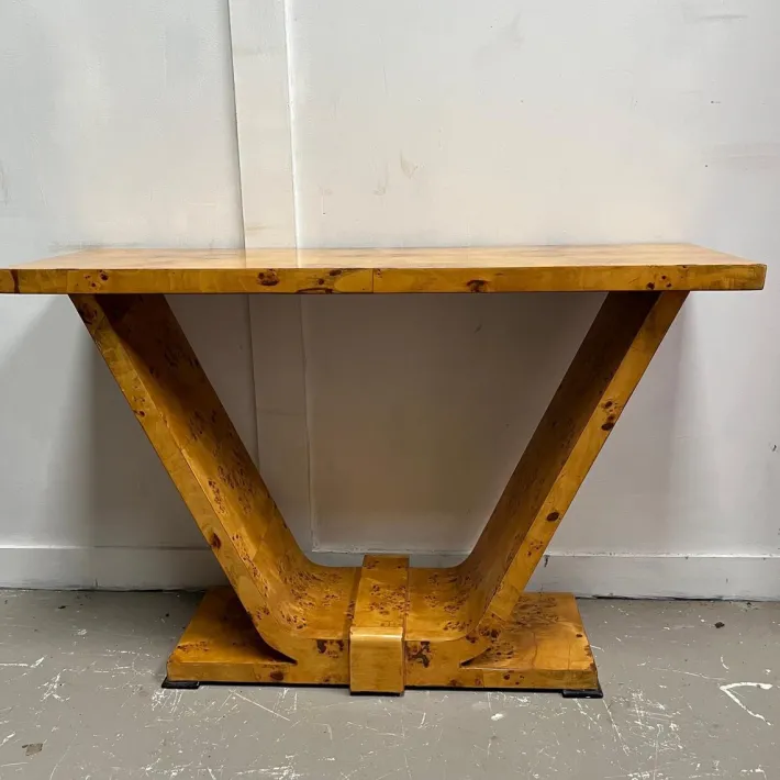 Pamono Vintage Art Deco French Burr Walnut Console Table