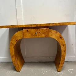 Pamono Vintage Art Deco French Curved Leg Burr Walnut Console Table with Drawer New