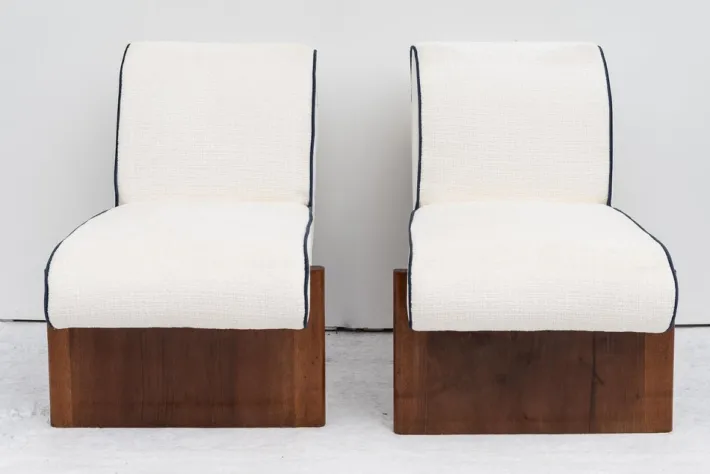 Pamono Vintage Art Deco Lounge Chairs with Pouf, 1940s, Set of 3 Discount