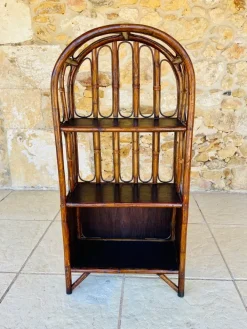 Pamono Vintage Bamboo and Rattan 2-Tier Shelf with Storage, 1960s Clearance