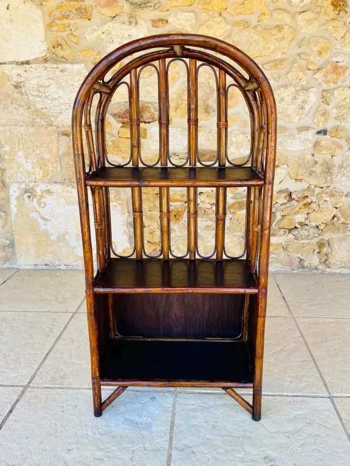 Pamono Vintage Bamboo and Rattan 2-Tier Shelf with Storage, 1960s Clearance