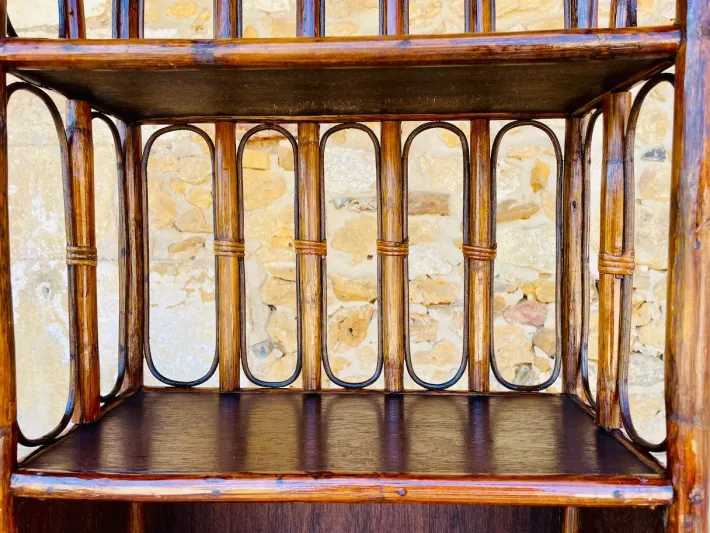 Pamono Vintage Bamboo and Rattan 2-Tier Shelf with Storage, 1960s Clearance