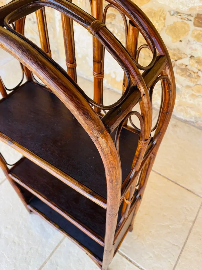 Pamono Vintage Bamboo and Rattan 2-Tier Shelf with Storage, 1960s Clearance