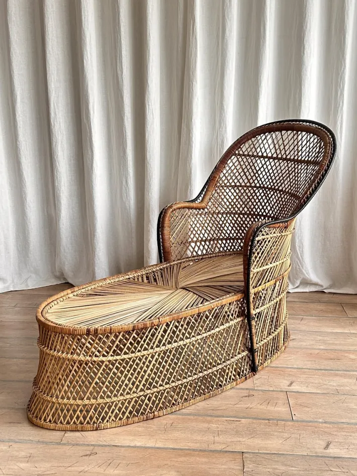 Pamono Vintage Bohemian Wicker Rattan Chaise Lounge, 1970s Online