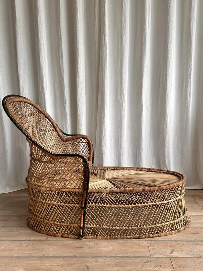 Pamono Vintage Bohemian Wicker Rattan Chaise Lounge, 1970s Online