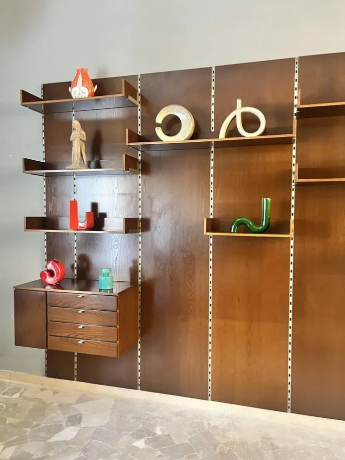 Pamono Vintage Boiserie Wood Bookcase with Shelves and Suspensions Top, 1960s Outlet