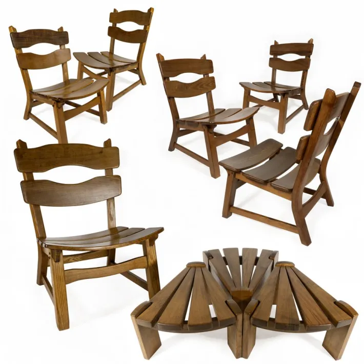 Pamono Vintage Brutalist Oak Fireplace Lounge Chairs & Side Table by Dittmann for Awa, 1960s, Set of 3 Discount