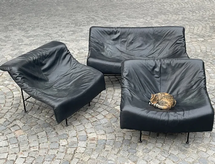 Pamono Vintage Butterfly Black Leather Sofa and Lounge Chairs by Gerard Van Den Berg for Montis, 1980s, Set of 3 Online