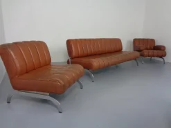 Pamono Vintage Camel Leather Sofa and Chairs by Karl Wittmann for Wittmann Möbelwerkstätten, 1960s, Set of 3 Clearance