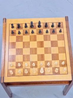 Pamono Vintage Chessboard Side Table and Chess Pieces, 1970s Clearance