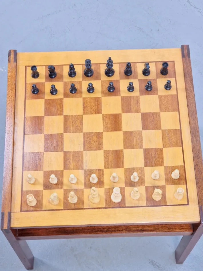 Pamono Vintage Chessboard Side Table and Chess Pieces, 1970s Clearance