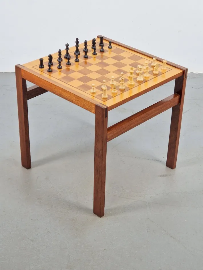 Pamono Vintage Chessboard Side Table and Chess Pieces, 1970s Clearance
