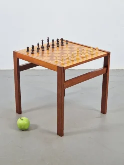 Pamono Vintage Chessboard Side Table and Chess Pieces, 1970s Clearance