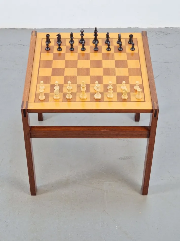 Pamono Vintage Chessboard Side Table and Chess Pieces, 1970s Clearance