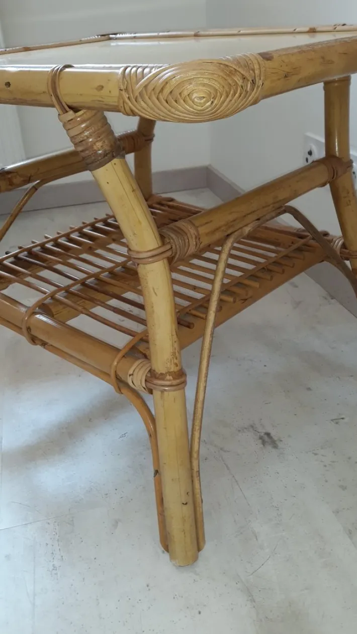 Pamono Vintage Children's Table in Rattan and Bamboo Best