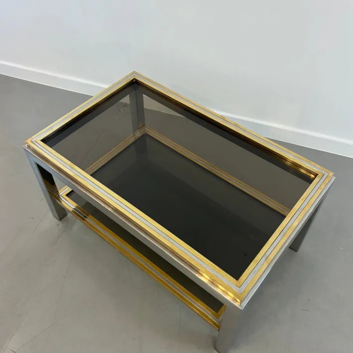 Pamono Vintage Coffee Table in Brass and Smoked Glass, 1970s Discount