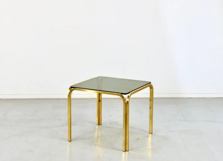 Pamono Vintage Coffee Table in Brass and Smoked Glass, 1960s Best