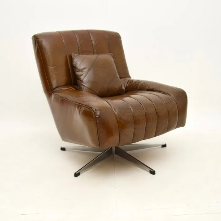 Pamono Vintage Danish Leather and Chrome Swivel Chair, 1960s