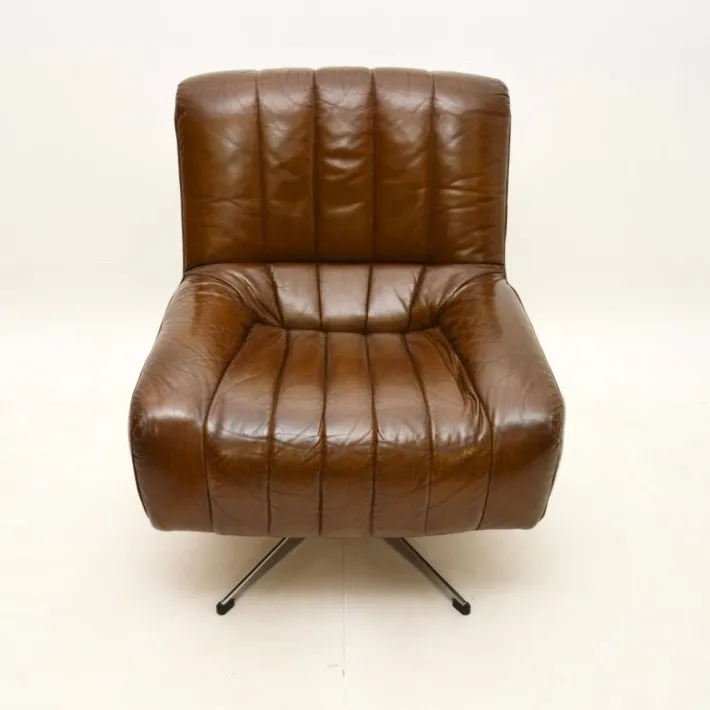 Pamono Vintage Danish Leather and Chrome Swivel Chair, 1960s
