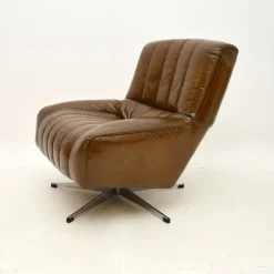 Pamono Vintage Danish Leather and Chrome Swivel Chair, 1960s