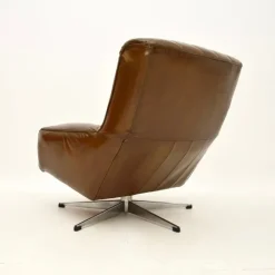 Pamono Vintage Danish Leather and Chrome Swivel Chair, 1960s