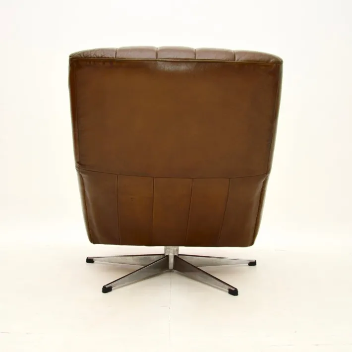 Pamono Vintage Danish Leather and Chrome Swivel Chair, 1960s