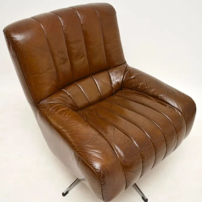 Pamono Vintage Danish Leather and Chrome Swivel Chair, 1960s