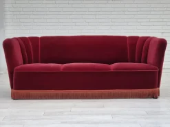 Pamono Vintage Danish 3-Seater Sofa in Cherry-Red Furniture Velour, 1960s