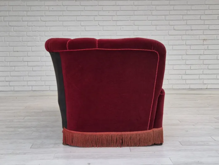 Pamono Vintage Danish 3-Seater Sofa in Cherry-Red Furniture Velour, 1960s