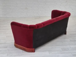 Pamono Vintage Danish 3-Seater Sofa in Cherry-Red Furniture Velour, 1960s