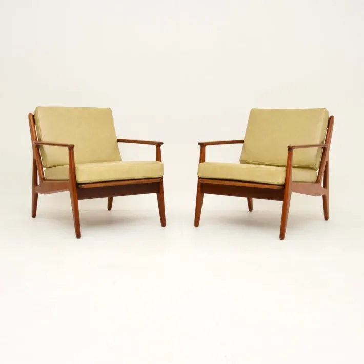 Pamono Vintage Danish Teak and Leather Armchairs attributed to Arne Vodder, 1960s, Set of 2 Clearance