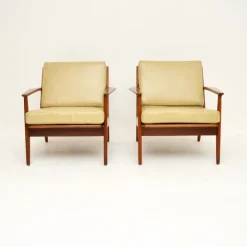 Pamono Vintage Danish Teak and Leather Armchairs attributed to Arne Vodder, 1960s, Set of 2 Clearance