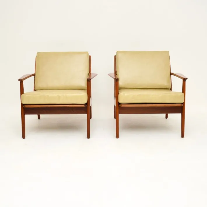 Pamono Vintage Danish Teak and Leather Armchairs attributed to Arne Vodder, 1960s, Set of 2 Clearance