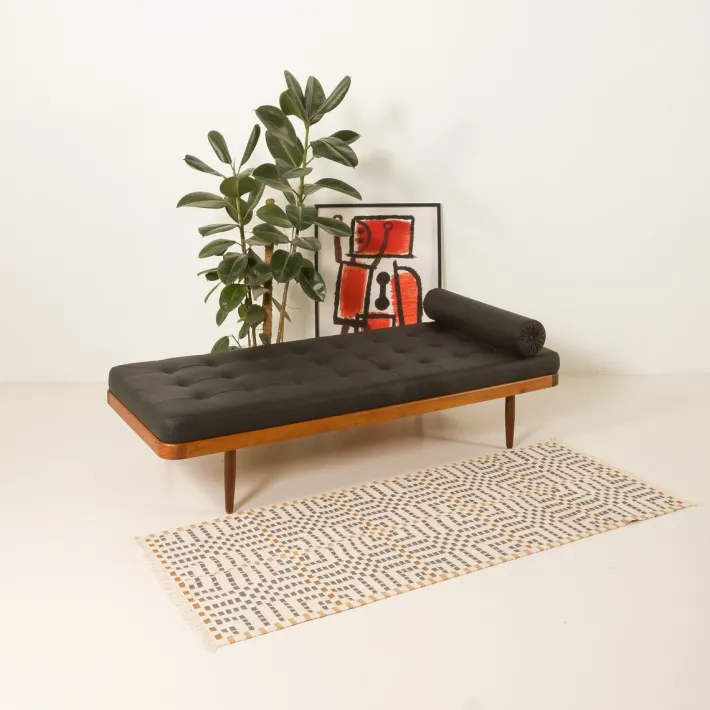 Pamono Vintage Danish Teak Daybed in Black Leather, 1960s