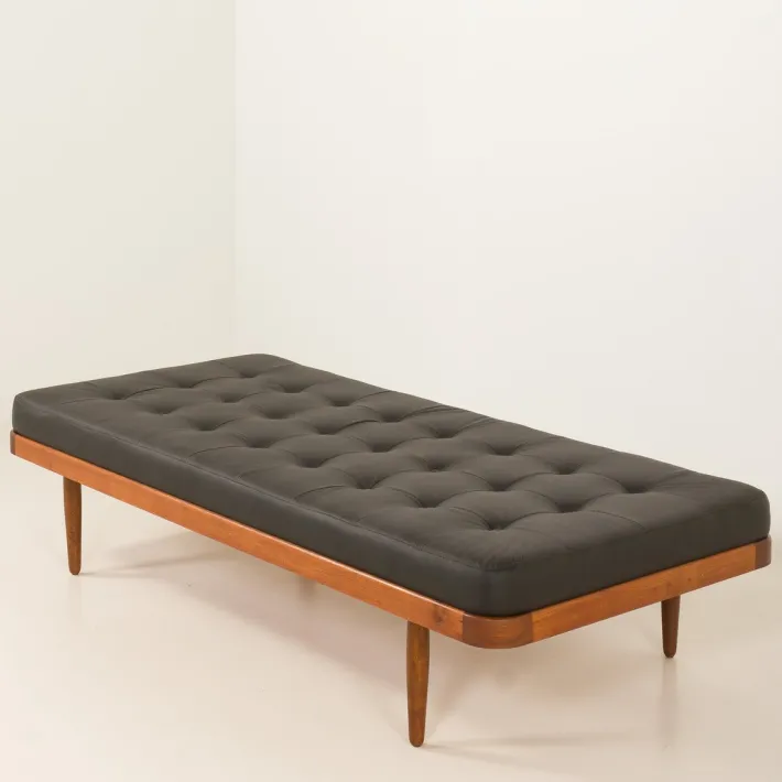 Pamono Vintage Danish Teak Daybed in Black Leather, 1960s