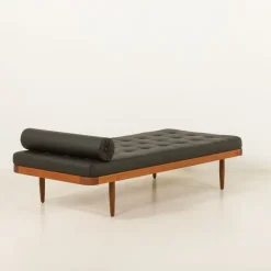Pamono Vintage Danish Teak Daybed in Black Leather, 1960s
