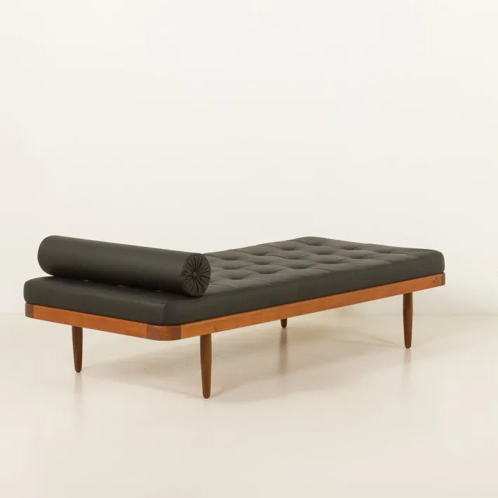 Pamono Vintage Danish Teak Daybed in Black Leather, 1960s
