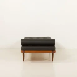 Pamono Vintage Danish Teak Daybed in Black Leather, 1960s