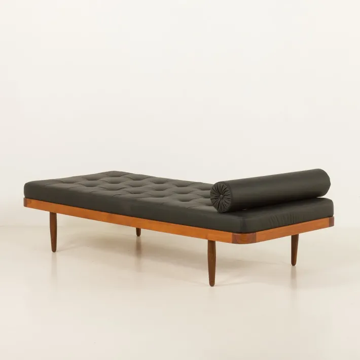 Pamono Vintage Danish Teak Daybed in Black Leather, 1960s