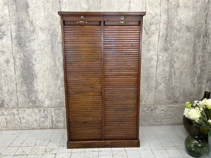 Pamono Vintage Double Tambour Filing Cabinet in Oak, 1920s Discount
