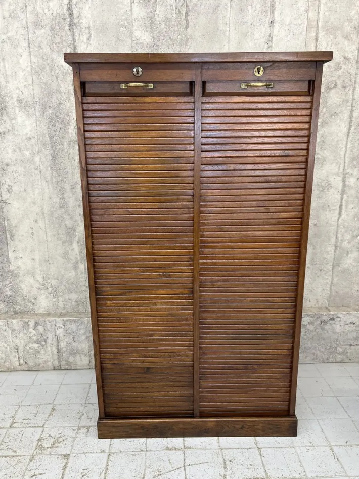 Pamono Vintage Double Tambour Filing Cabinet in Oak, 1920s Discount