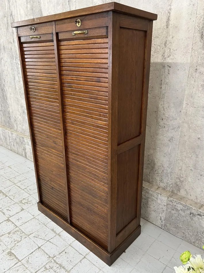Pamono Vintage Double Tambour Filing Cabinet in Oak, 1920s Discount