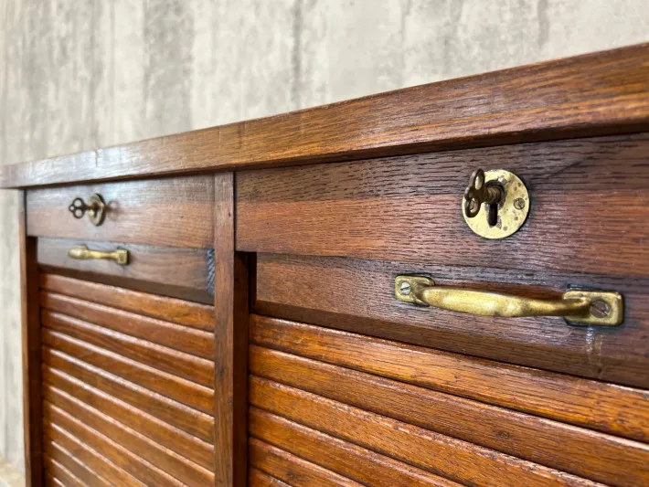 Pamono Vintage Double Tambour Filing Cabinet in Oak, 1920s Discount