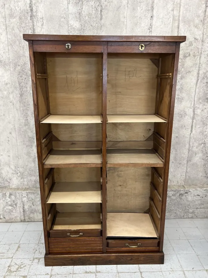 Pamono Vintage Double Tambour Filing Cabinet in Oak, 1920s Discount