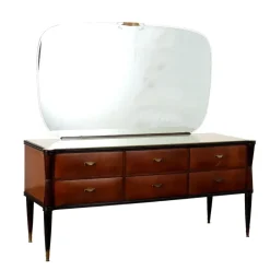 Pamono Vintage Dressing Table in Wood & Glass Top with Mirror, Italy, 1960s Hot