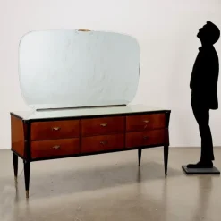 Pamono Vintage Dressing Table in Wood & Glass Top with Mirror, Italy, 1960s Hot